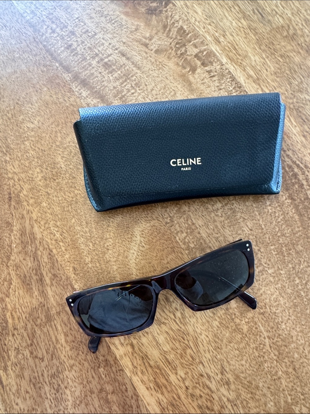 Celine Tortoiseshell Rectangular Sunglasses with Black Case